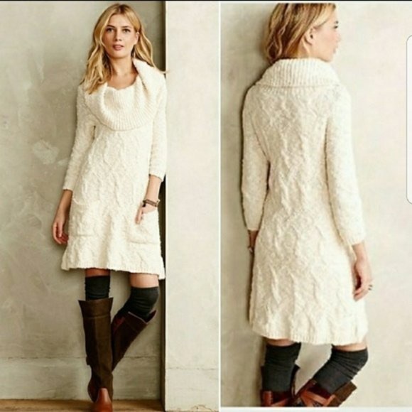 Anthropologie Dresses & Skirts - Anthro Sleeping on Snow Meli Cream Sweater Dress